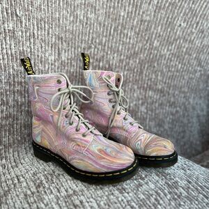 Dr. Martens Pink and Blue Combat Boots with Holographic Finish